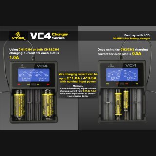 Xtar VC4 - Ladegert fr Li-Ion Akkus mit LED-Display inkl. USB-Kabel
